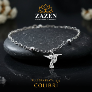 Pulsera con colgante de colibrí en plata .925