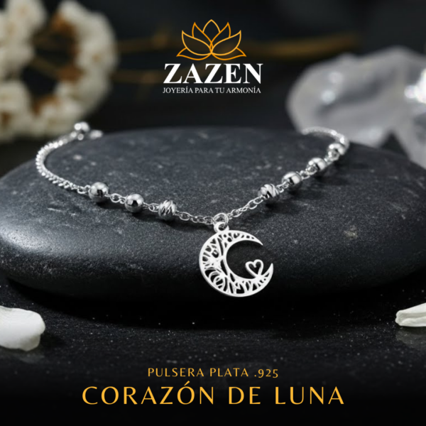 Pulsera con colgante Corazón de Luna en plata .925