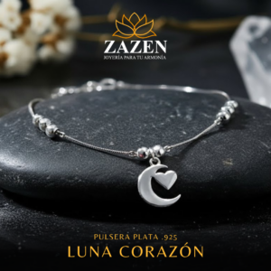Pulsera con colgante Luna corazón en plata .925