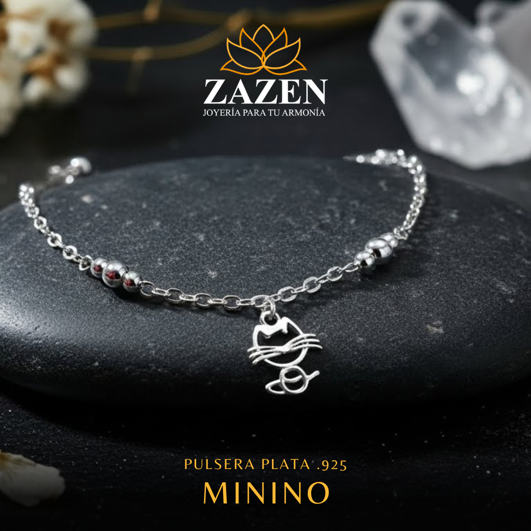 Pulsera con colgante Minino en plata .925