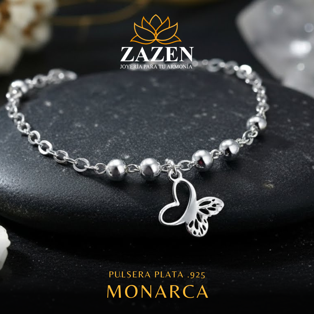 Pulsera con colgante de mariposa en plata .925